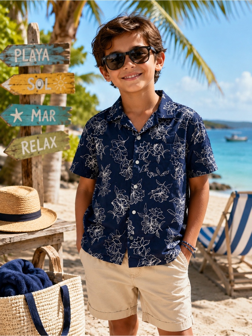Camisa GAP Kids Niño Floral Azul Verano Playa Talla M 8 Casual